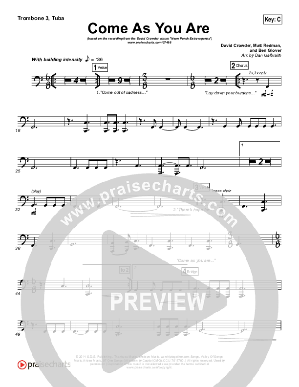 Come As You Are Trombone 3/Tuba (David Crowder)