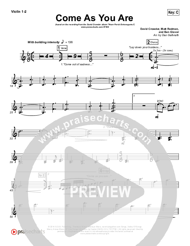 Come As You Are Violin 1/2 (David Crowder)