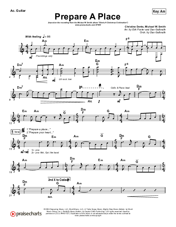 Prepare A Place Acoustic Guitar (Michael W. Smith / Christine Dente)