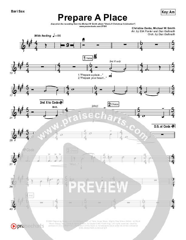 Prepare A Place Bari Sax (Michael W. Smith / Christine Dente)