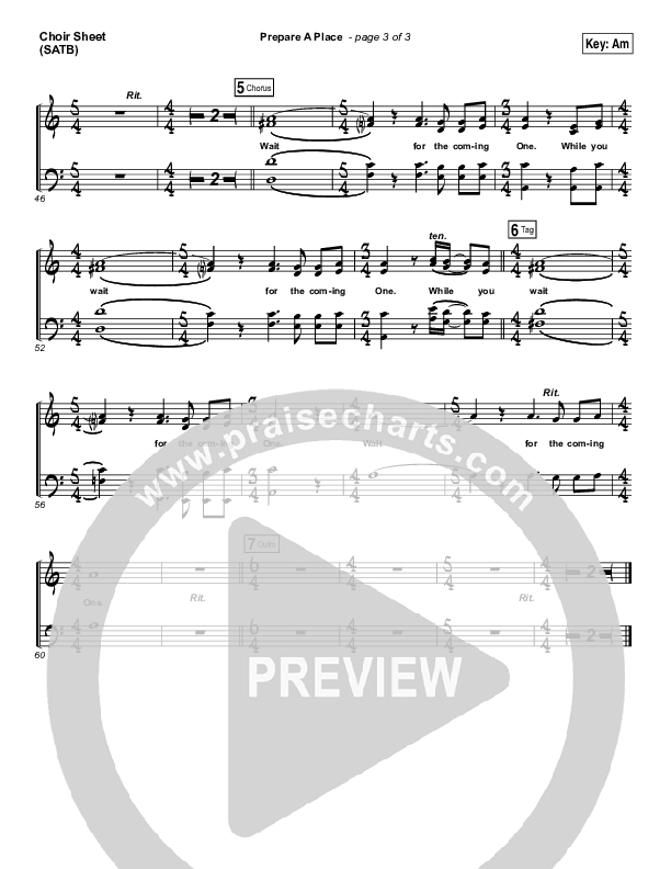 Prepare A Place Choir Sheet (SATB) (Michael W. Smith / Christine Dente)