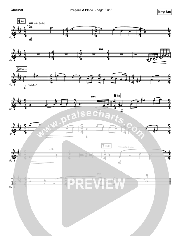 Prepare A Place Clarinet (Michael W. Smith / Christine Dente)
