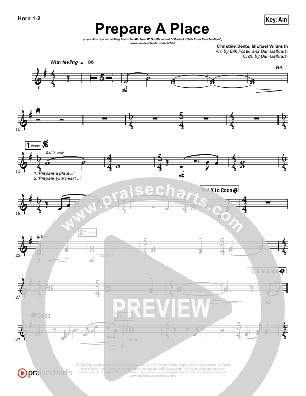 Prepare A Place Brass Pack (Michael W. Smith / Christine Dente)