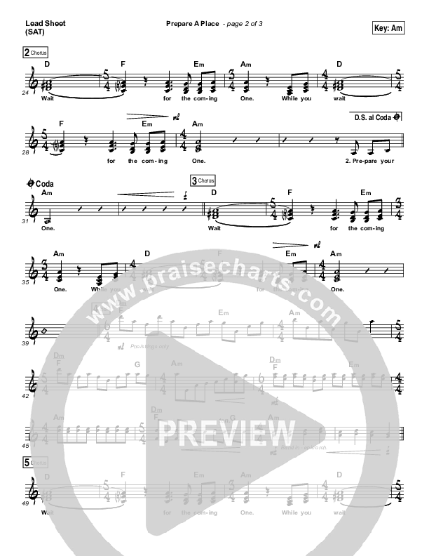 Prepare A Place Lead Sheet (SAT) (Michael W. Smith / Christine Dente)