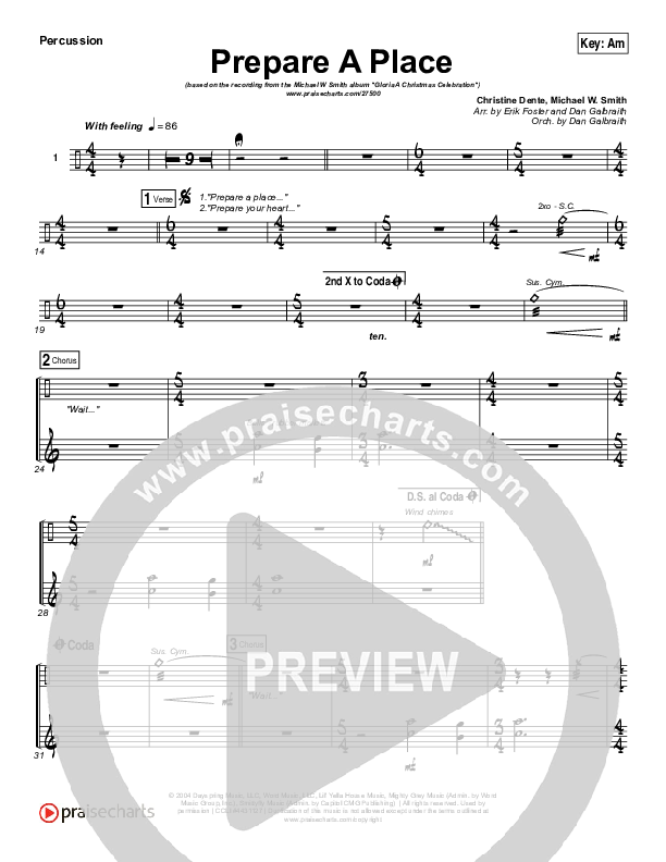 Prepare A Place Percussion (Michael W. Smith / Christine Dente)