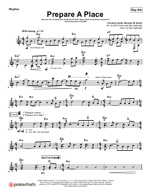 Prepare A Place Rhythm Chart (Michael W. Smith / Christine Dente)