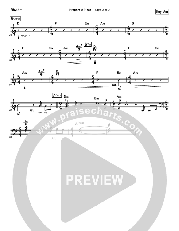 Prepare A Place Rhythm Chart (Michael W. Smith / Christine Dente)