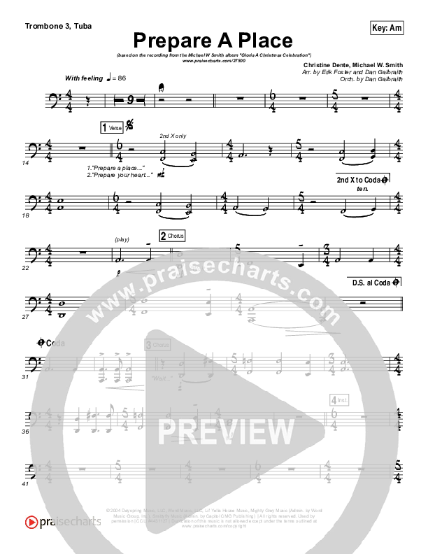Prepare A Place Trombone 3/Tuba (Michael W. Smith / Christine Dente)