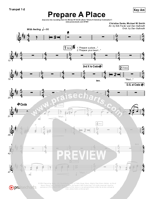 Prepare A Place Trumpet 1,2 (Michael W. Smith / Christine Dente)