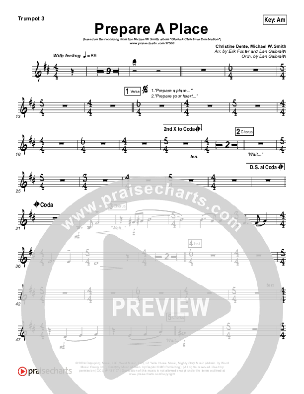 Prepare A Place Trumpet 3 (Michael W. Smith / Christine Dente)
