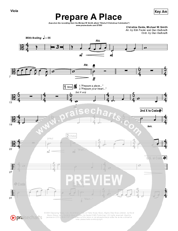 Prepare A Place Viola (Michael W. Smith / Christine Dente)