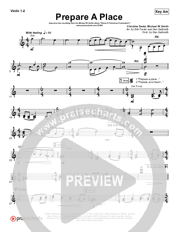 Prepare A Place Violin 1/2 (Michael W. Smith / Christine Dente)