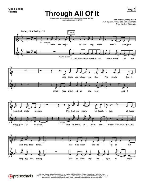 Through All Of It Choir Sheet (SATB) (Colton Dixon)