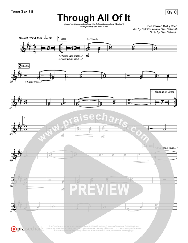 Through All Of It Tenor Sax 1/2 (Colton Dixon)