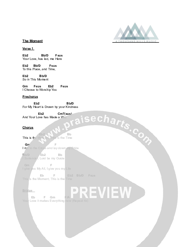 The Moment Chords & Lyrics (Chris McClarney / A Thousand Hills Music)