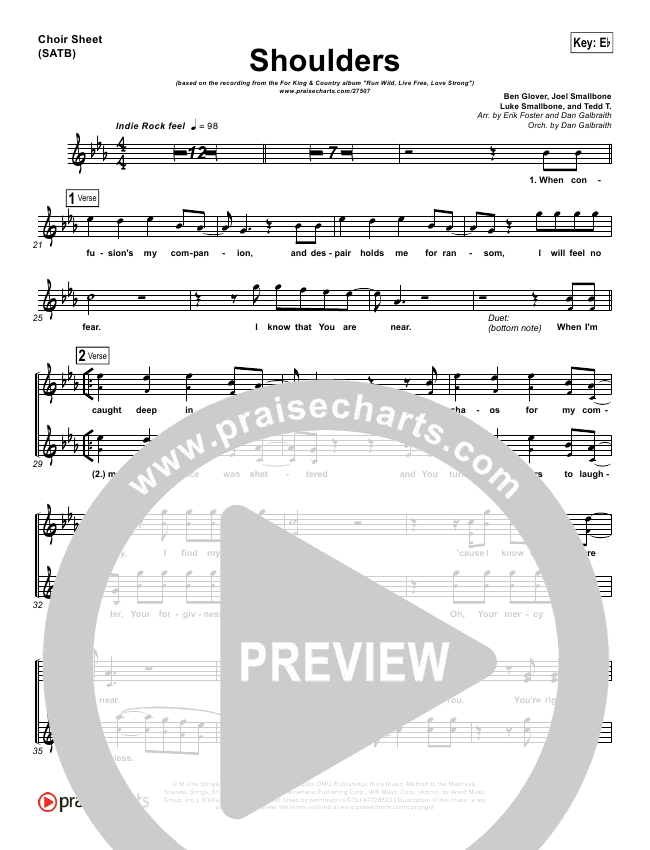 Shoulders Sheet Music PDF (for KING &amp; COUNTRY) - PraiseCharts
