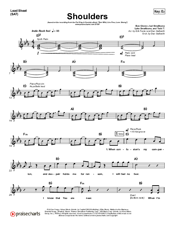 Shoulders Lead Sheet (SAT) (for KING & COUNTRY)