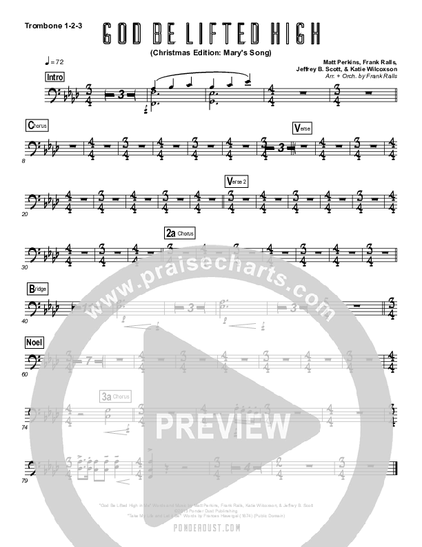 God Be Lifted High (Mary's Song) Trombone 1/2/3 (Frank Ralls / Evalina Ralls)