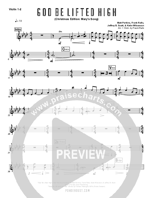 God Be Lifted High (Mary's Song) Violin 1/2 (Frank Ralls / Evalina Ralls)