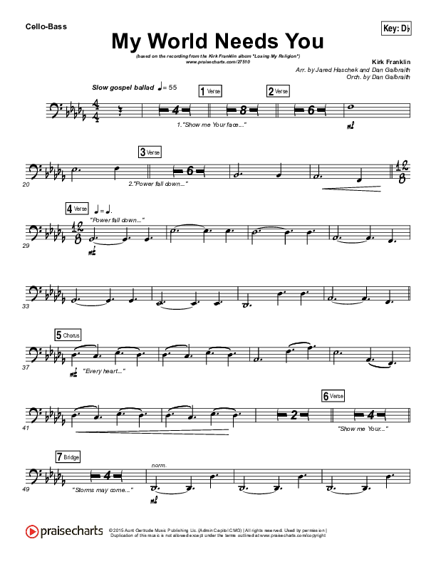 My World Needs You Cello/Bass (Kirk Franklin)