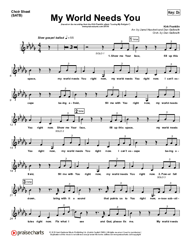 My World Needs You Choir Sheet (SATB) (Kirk Franklin)