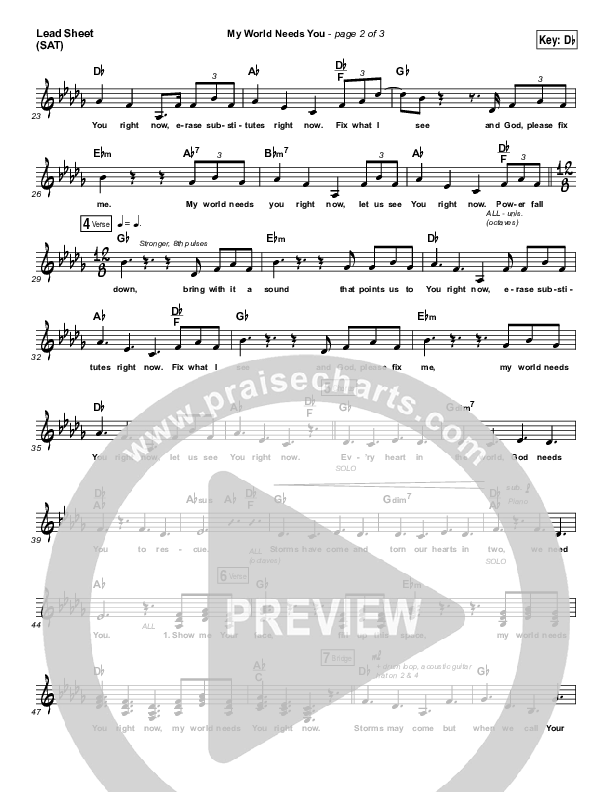 My World Needs You Lead Sheet (SAT) (Kirk Franklin)