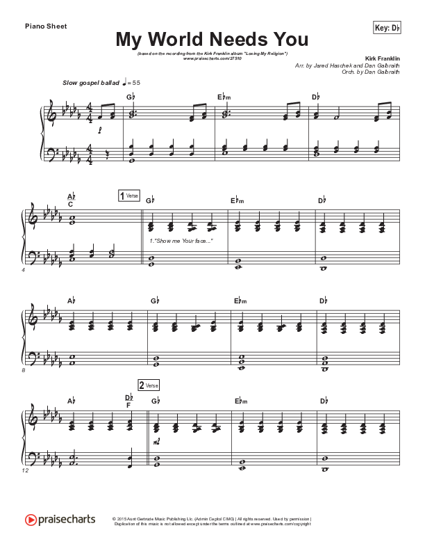 My World Needs You Piano Sheet (Kirk Franklin)