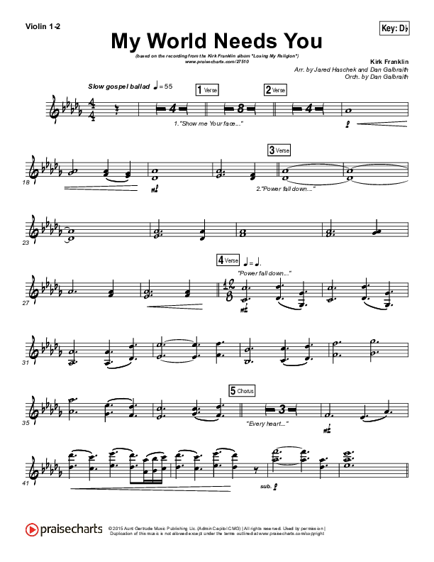 My World Needs You Violin 1/2 (Kirk Franklin)