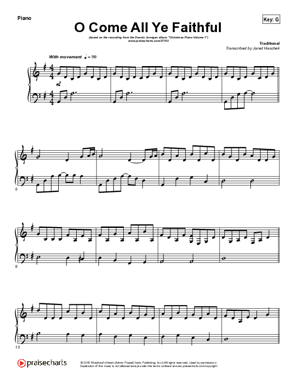 O Come All Ye Faithful (Instrumental) Piano Solo (Dennis Jernigan)