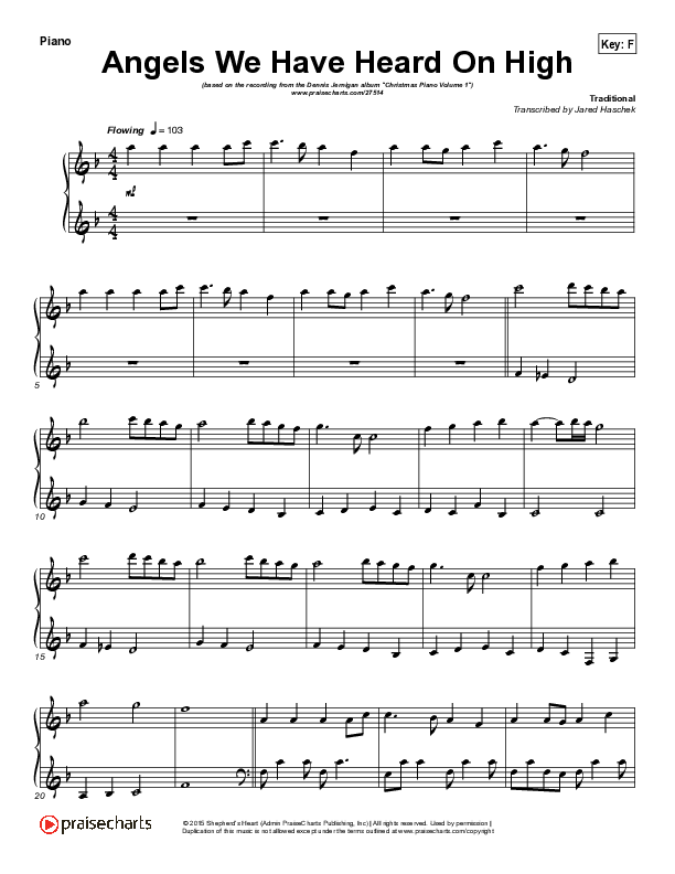 Angels We Have Heard On High (Instrumental) Piano Solo (Dennis Jernigan)