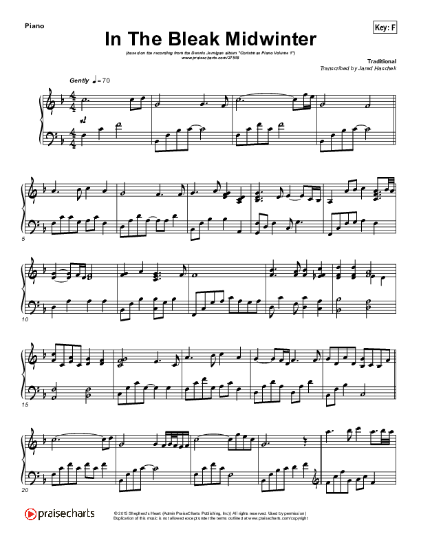 In The Bleak Midwinter (Instrumental) Piano/Vocal (SATB) (Dennis Jernigan)