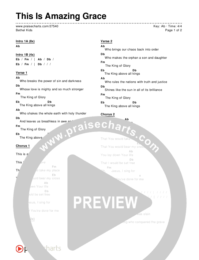 This Is Amazing Grace Chords Bethel Kids Praisecharts