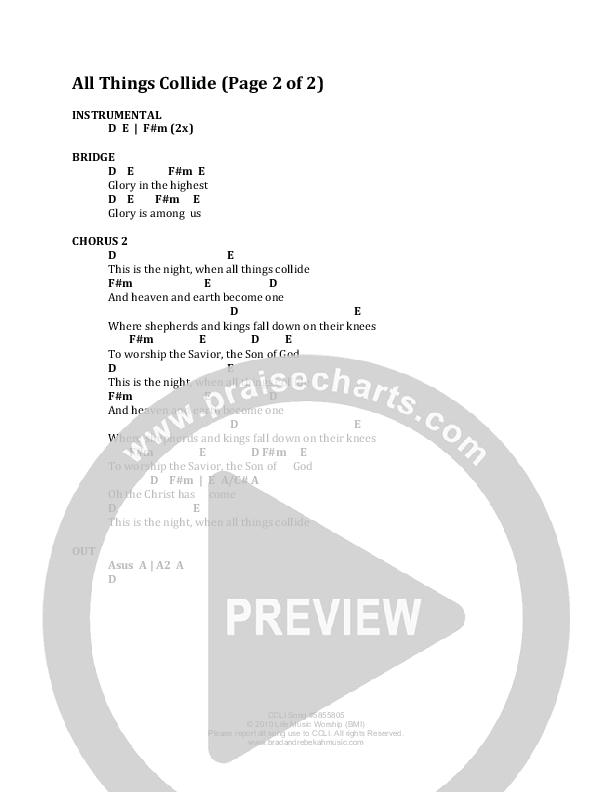 All Things Collide Chords & Lyrics (Brad & Rebekah)