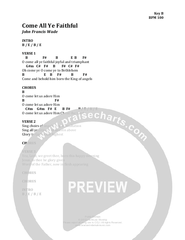 O Come All Ye Faithful Chords & Lyrics (Brad & Rebekah)