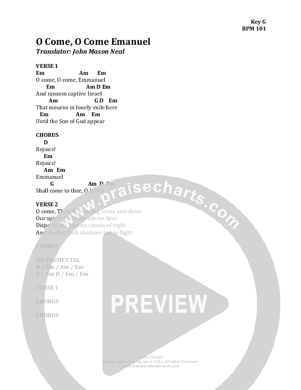 O Come O Come Emmanuel Chords & Lyrics (Brad & Rebekah)