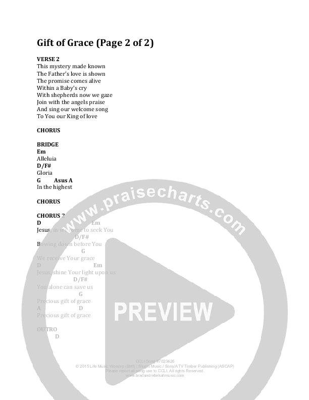 Gift of Grace Chords & Lyrics (Brad & Rebekah)