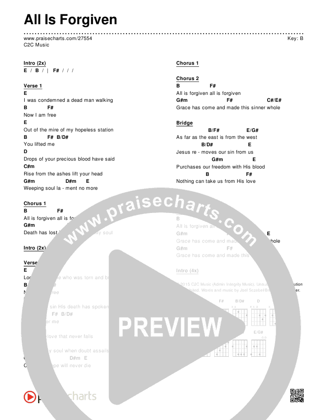 All Is Forgiven Chords & Lyrics (C2C Music)