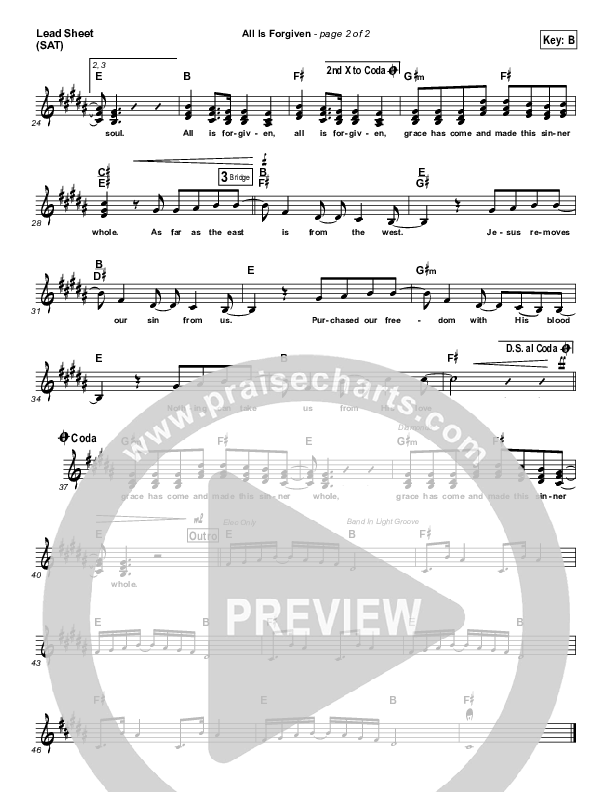 All Is Forgiven Lead Sheet (SAT) (C2C Music)
