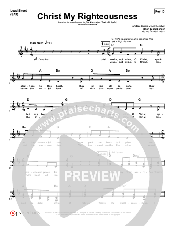 Christ Is My Righteousness Lead Sheet (C2C Music)