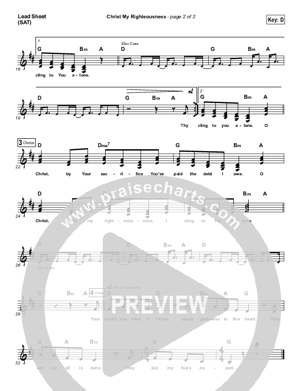 Christ Is My Righteousness Lead Sheet (SAT) (C2C Music)