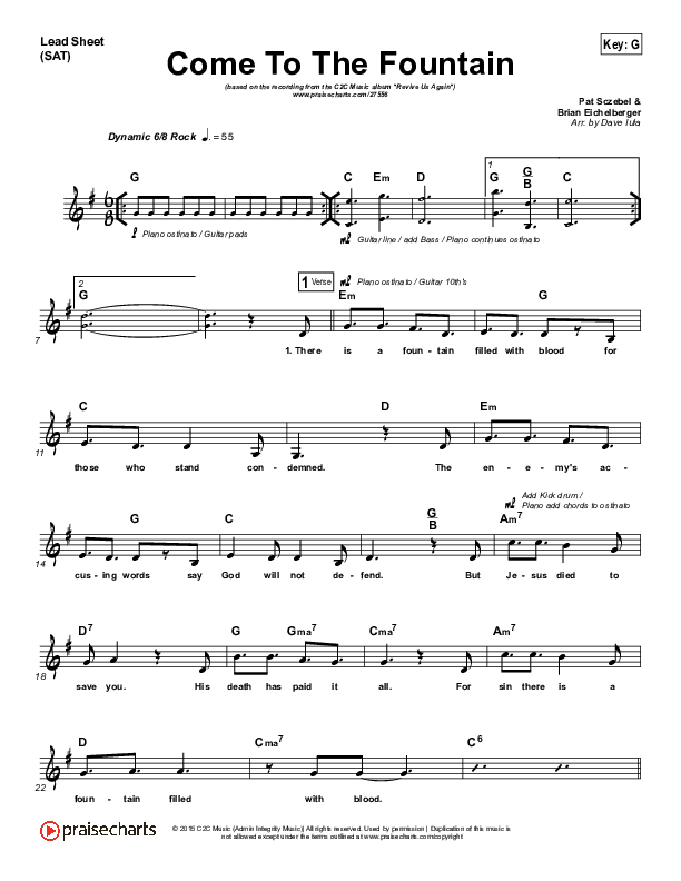 Come To The Fountain Lead Sheet (C2C Music)