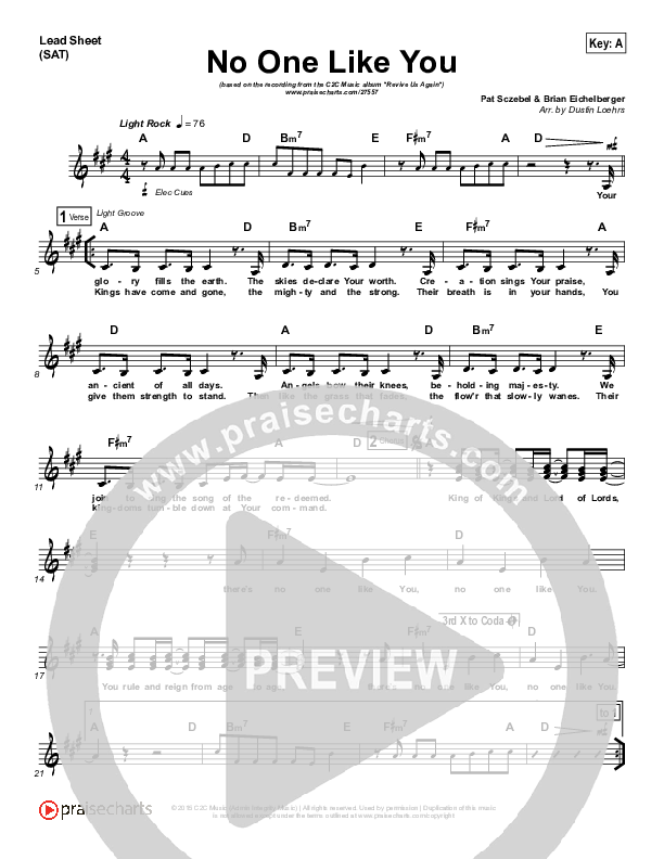 No One Like You Lead Sheet (SAT) (C2C Music)