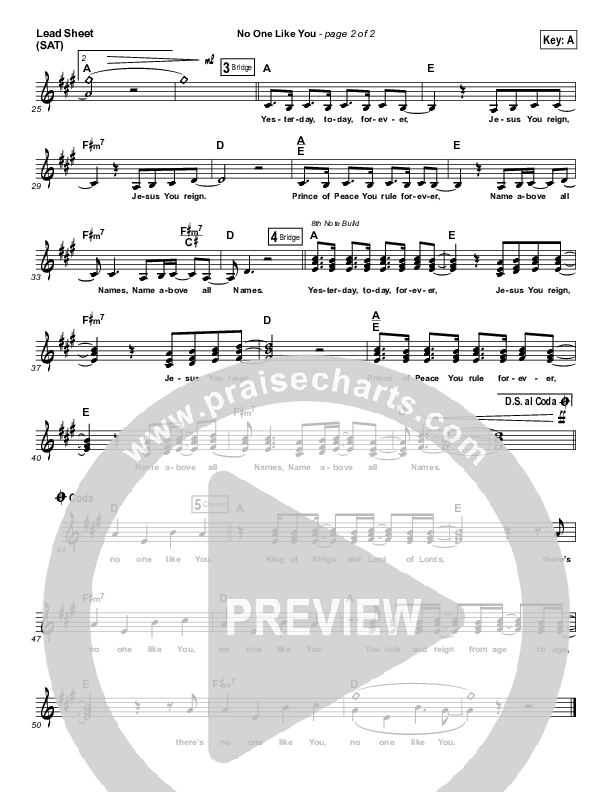 No One Like You Lead Sheet (SAT) (C2C Music)