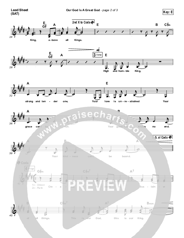 Our God Is A Great God Lead Sheet (SAT) (C2C Music)