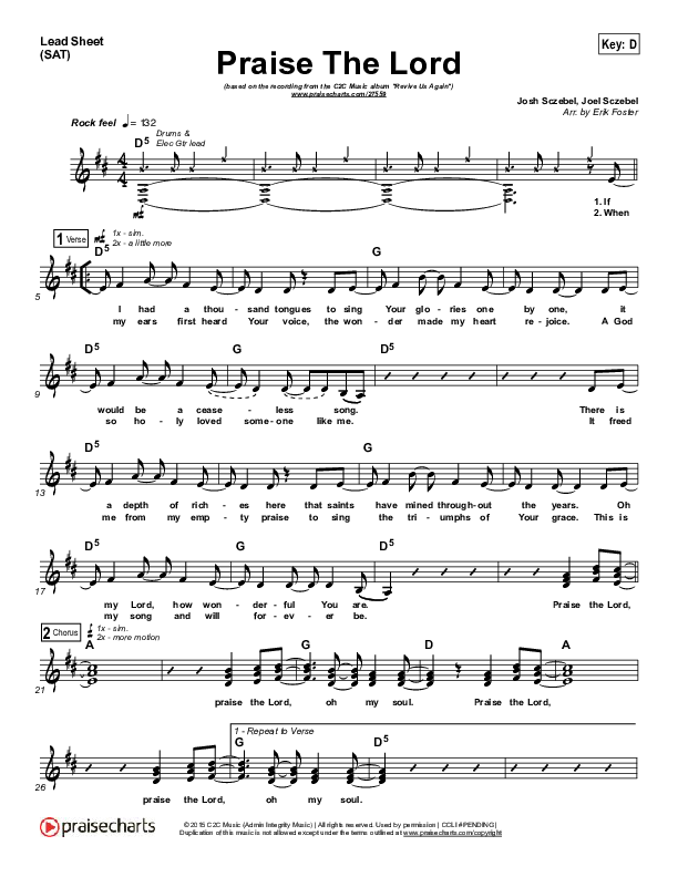 Praise The Lord Lead Sheet (SAT) (C2C Music)