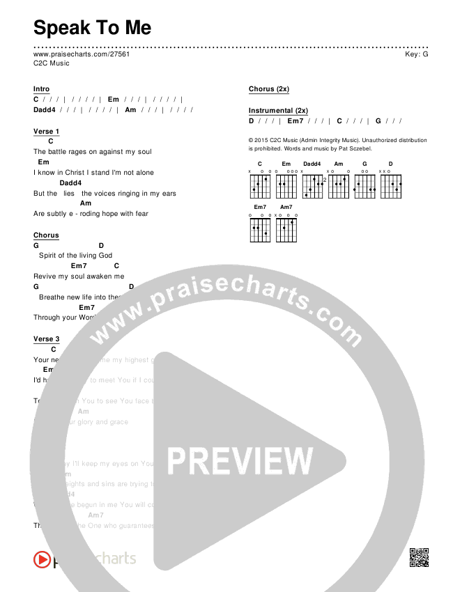 Speak To Me Chords & Lyrics (C2C Music)