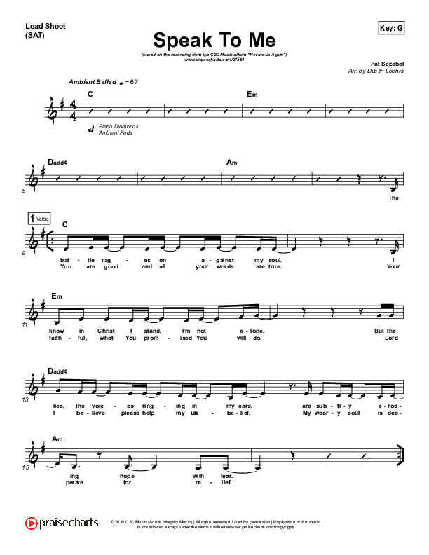 Speak To Me Lead Sheet (C2C Music)