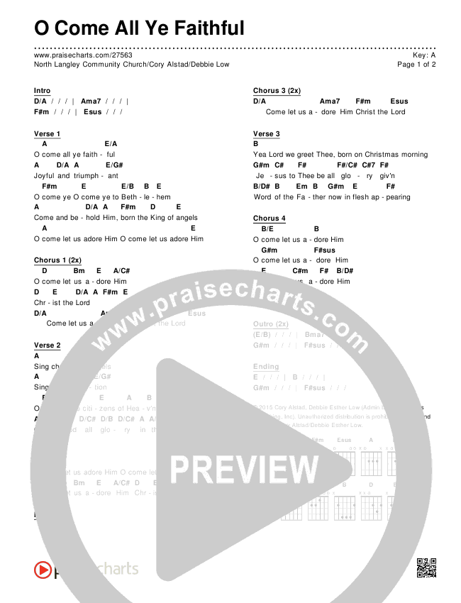 O Come All Ye Faithful Chords & Lyrics (North Langley Community Church / Cory Alstad / Debbie Low)