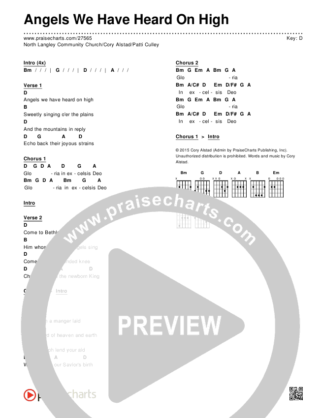 Angels We Have Heard On High Chords & Lyrics (North Langley Community Church / Cory Alstad / Patti Culley)