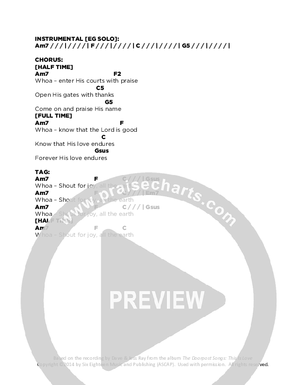 All The Earth Chords & Lyrics (Doorpost Songs / Dave and Jess Ray)